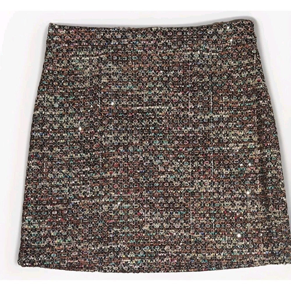Ann Taylor Tweed Skirt Womens 14 Multicolor Gold Sparkle Metallic Lined NWT